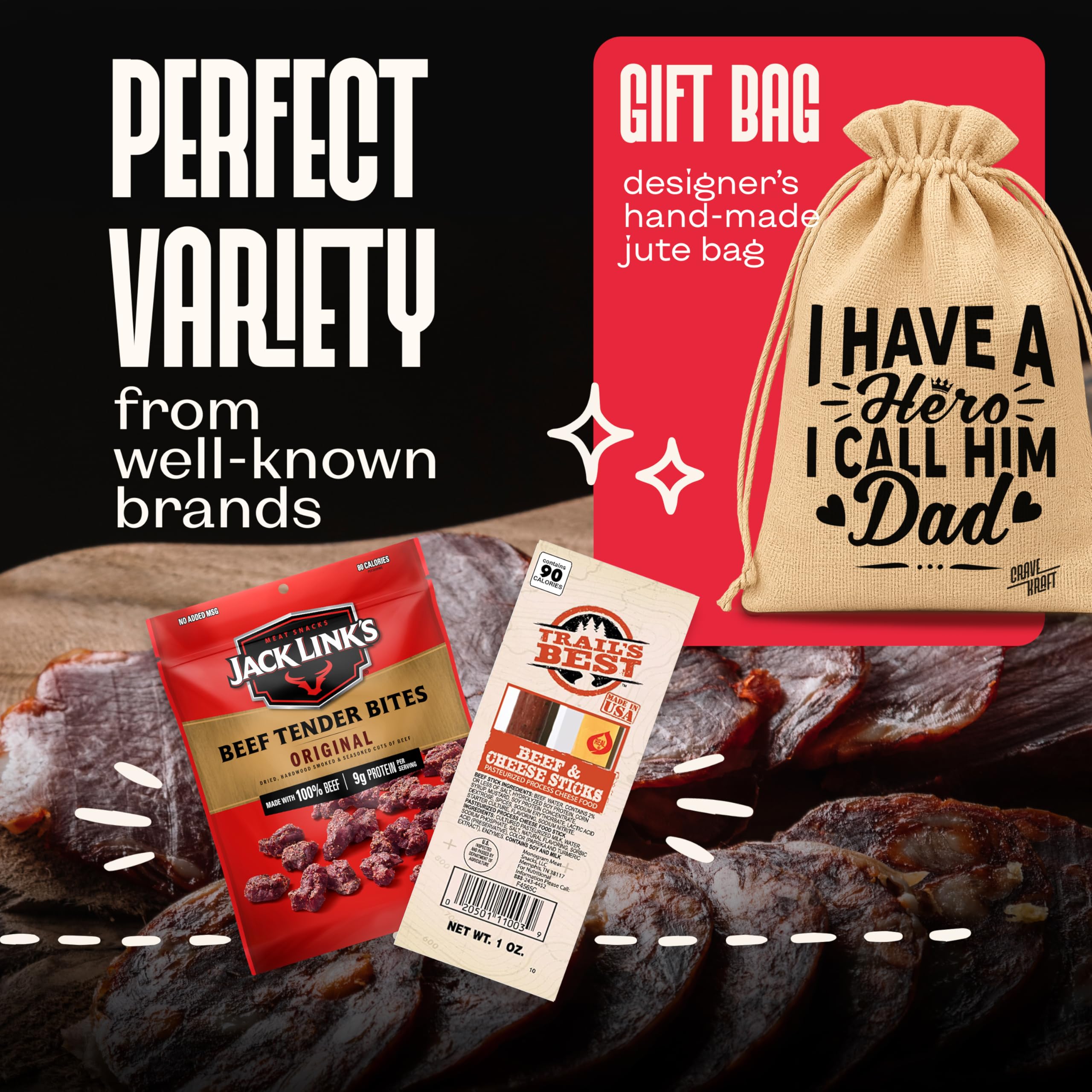 Jerky Gift Basket For Dad – Father’s Day Gift, Dad Birthday Gift from Daughter or Son, New Dad Gifts - Food Gift for Dad, Papa Gifts by CraveKraft