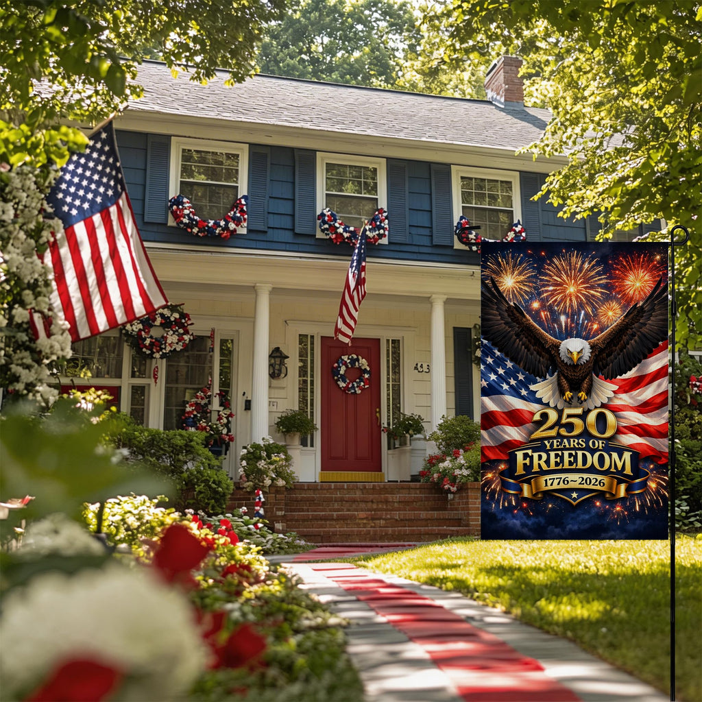 4th of July Decorations - Patriotic Stars Welcome Garden Flag | Double Sided Fourth of July Accessories Patriotic Banner | 250 Anniversary USA Merchandise for Garden Yard Porch Patio Lawn Outdoor Outside Decor
