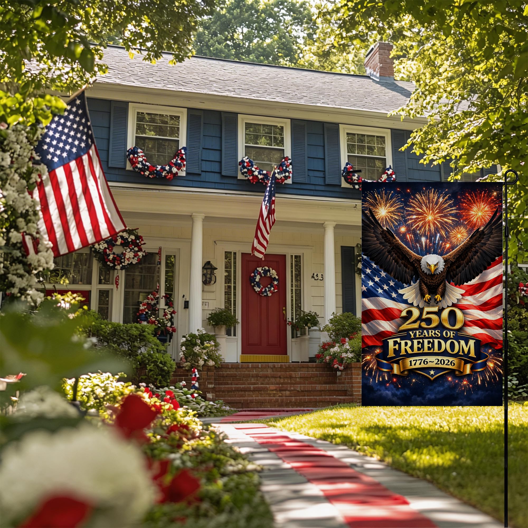 4th of July Decorations - Patriotic Stars Welcome Garden Flag | Double Sided Fourth of July Accessories Patriotic Banner | 250 Anniversary USA Merchandise for Garden Yard Porch Patio Lawn Outdoor Outside Decor