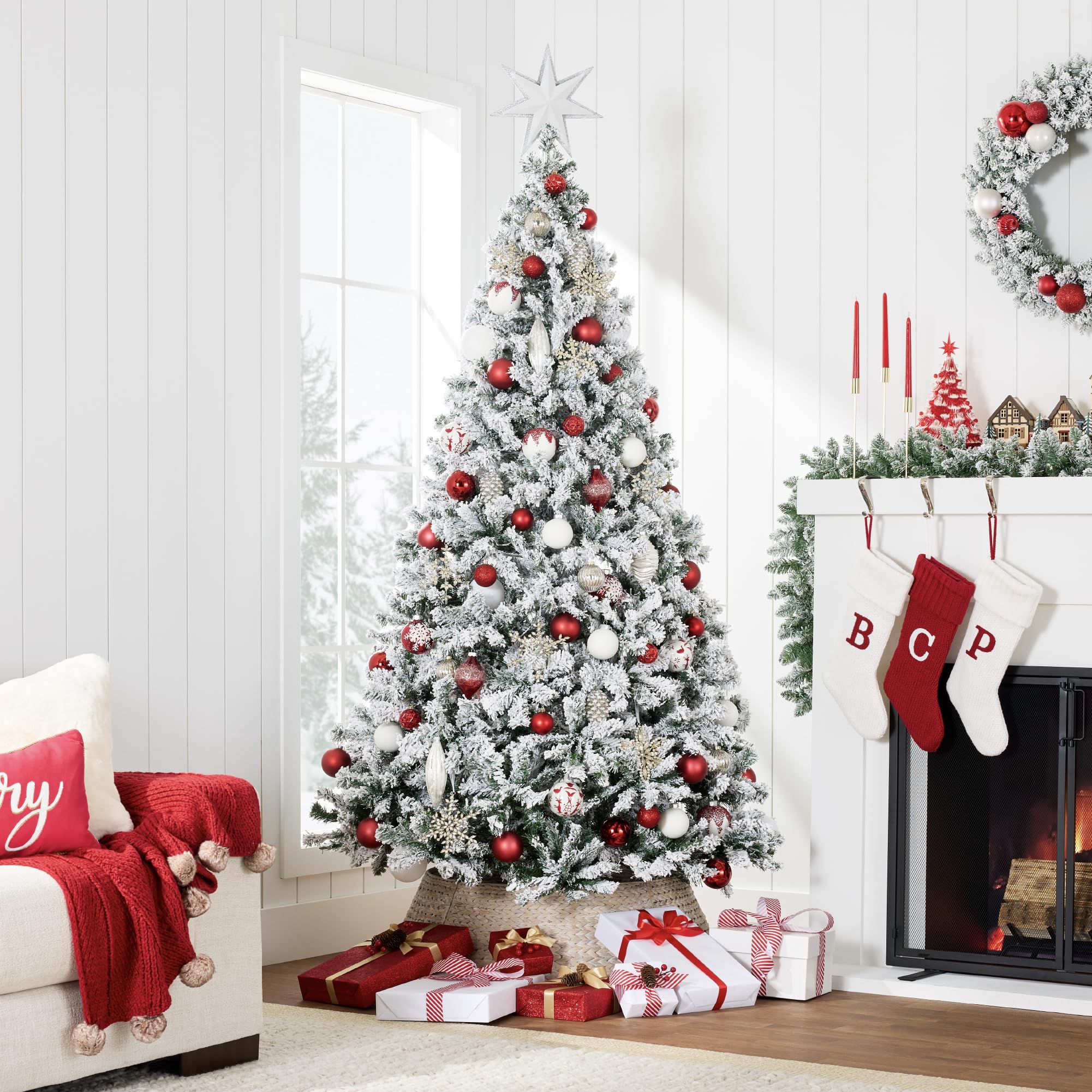 Best Choice Products Artificial Flocked Christmas Tree, 6ft Premium Unlit Pine Holiday Décor w/Full Branches, Metal Stand - Green