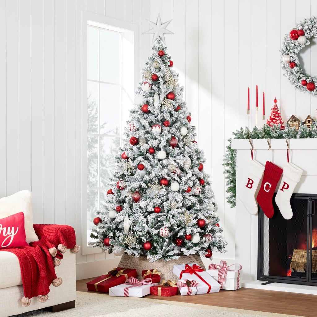 Best Choice Products Artificial Flocked Christmas Tree, 6ft Premium Unlit Pine Holiday Décor w/Full Branches, Metal Stand - Green
