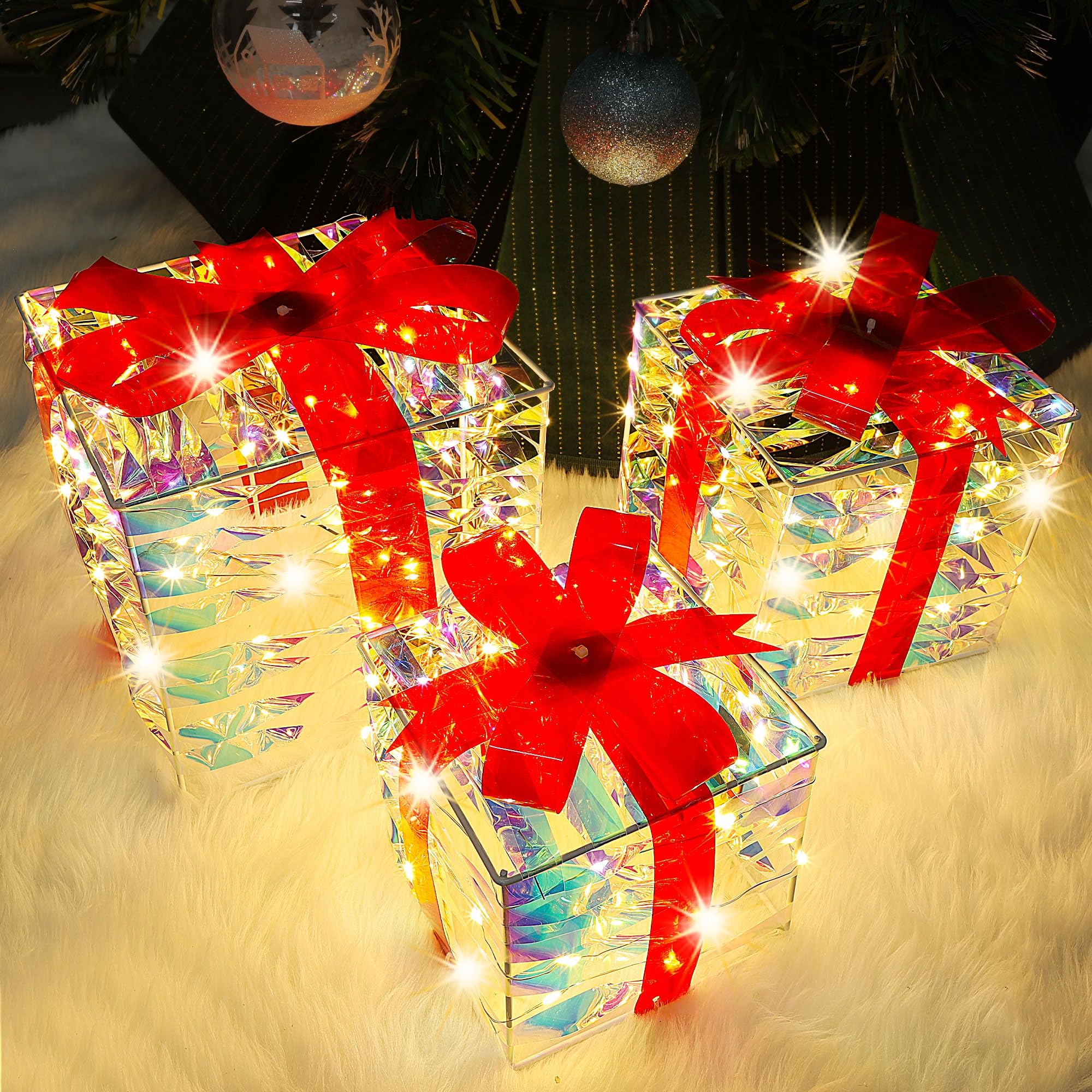 Lulu Home Christmas Lighted Boxes, Set of 3 60 LED Light Up Decor Outdoor, Light Up Christmas Boxes Present Decorations Outdoor Yard