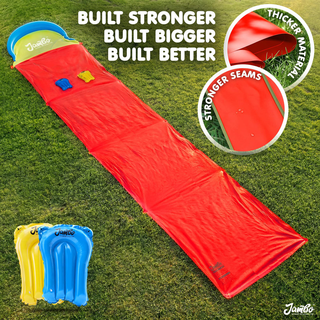 JAMBO Premium Triple Water Slide with 3 Bodyboards, 20Ft Heavy Duty Slip Splash and Slides-Advanced 3-Way Sprinkler System, Splash Pad Mat Backyard Summer Outdoor Water Toys n Long Slides for Kids
