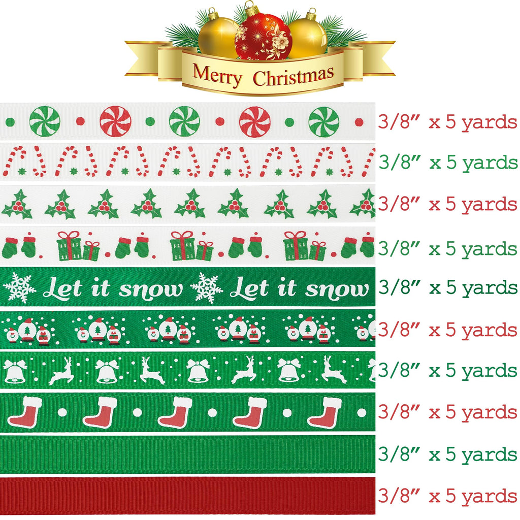 MEEDEE 3/8 Inch Satin Ribbon Set – 10 Rolls Rainbow Double Face Ribbon for Gift Wrapping, 5 Yards Each (Total 50 Yards), Decorative Ribbon for Presents & Party Favors