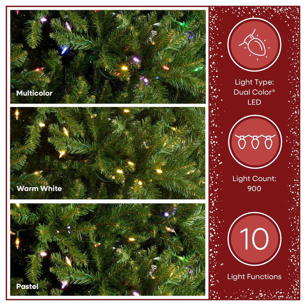 National Tree Company 7.5 ft Pre-Lit Dunhill Fir Artificial Christmas Tree, 700 LED Lights, 2,514 Tips, Foot Pedal, 10 Light Functions, Includes Stand, Green