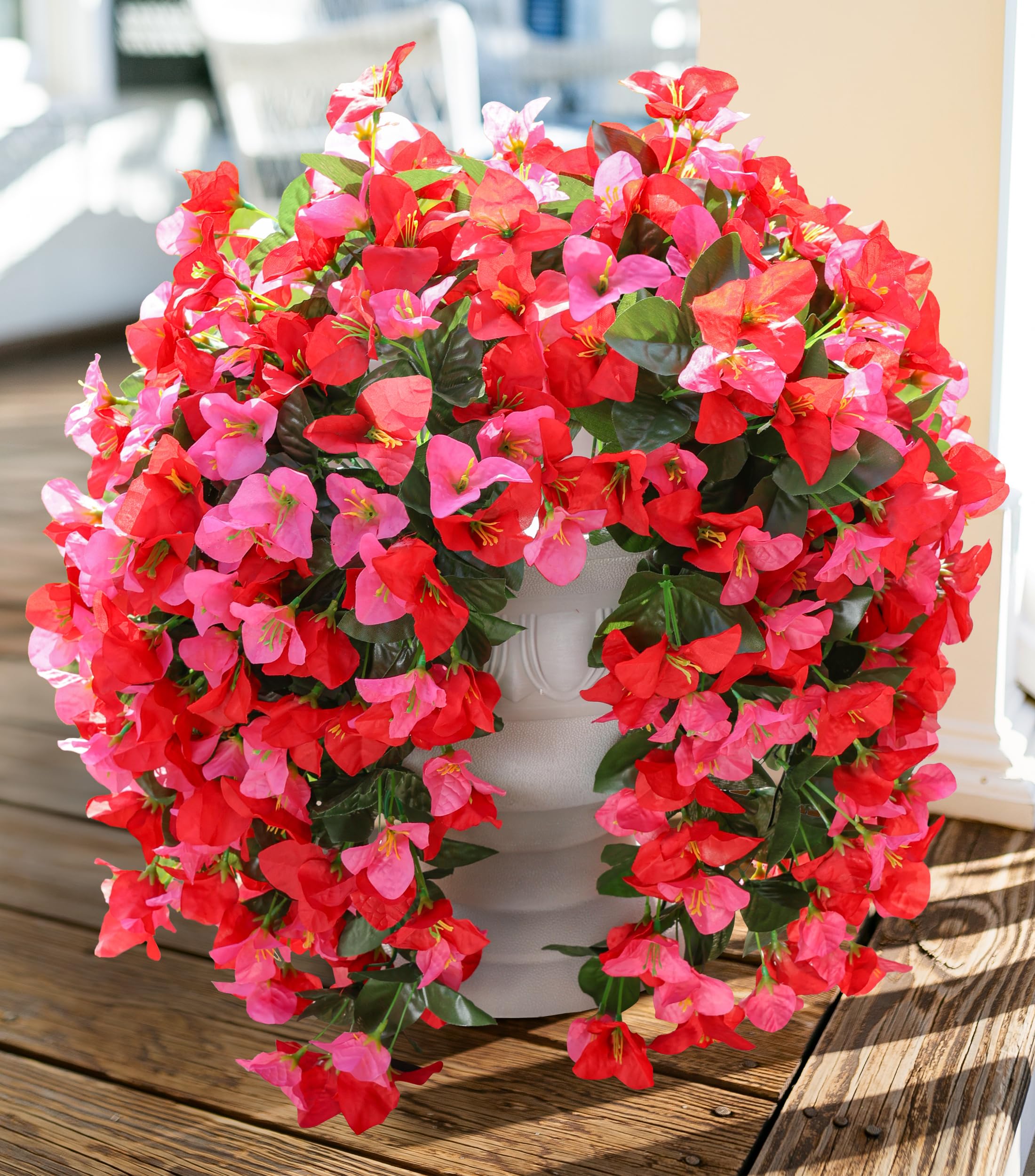 Artificial Bougainvillea Faux Flowers Plants for Outdoors Outside Fall Autumn Decor, 2 PCS Silk Trailing Vines UV Resistant Realistic Orange Fake Flowers for Planter Front Door Porch Patio Balcony