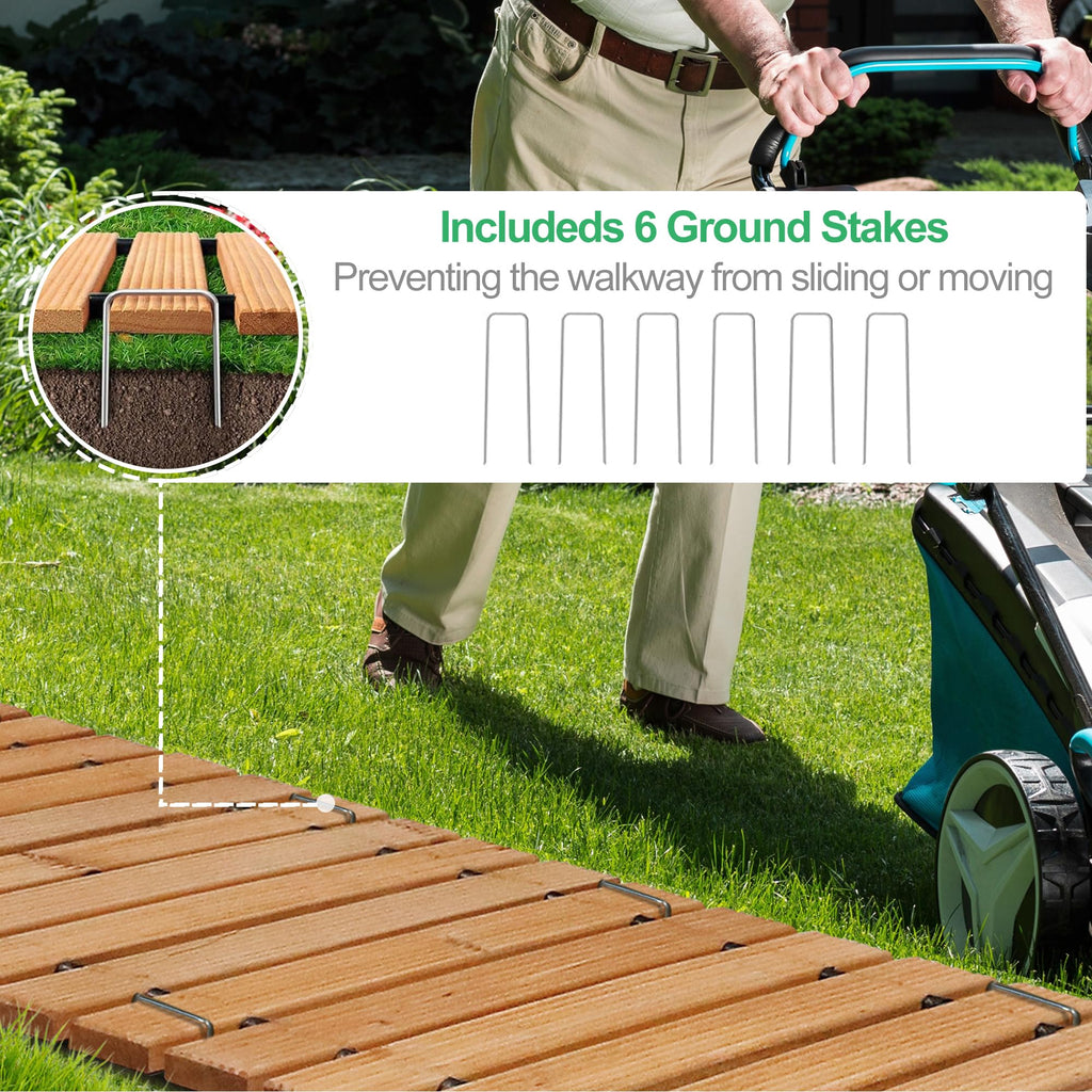 RELIANCER 8' Wooden Garden Pathway,Outdoor Roll Out Cedar Straight Walkway,Patio Path Decorative Garden Boardwalk Walkways,Weather-Resistant Roll Up Beach Wood Road Floor,Wedding Party Pathways