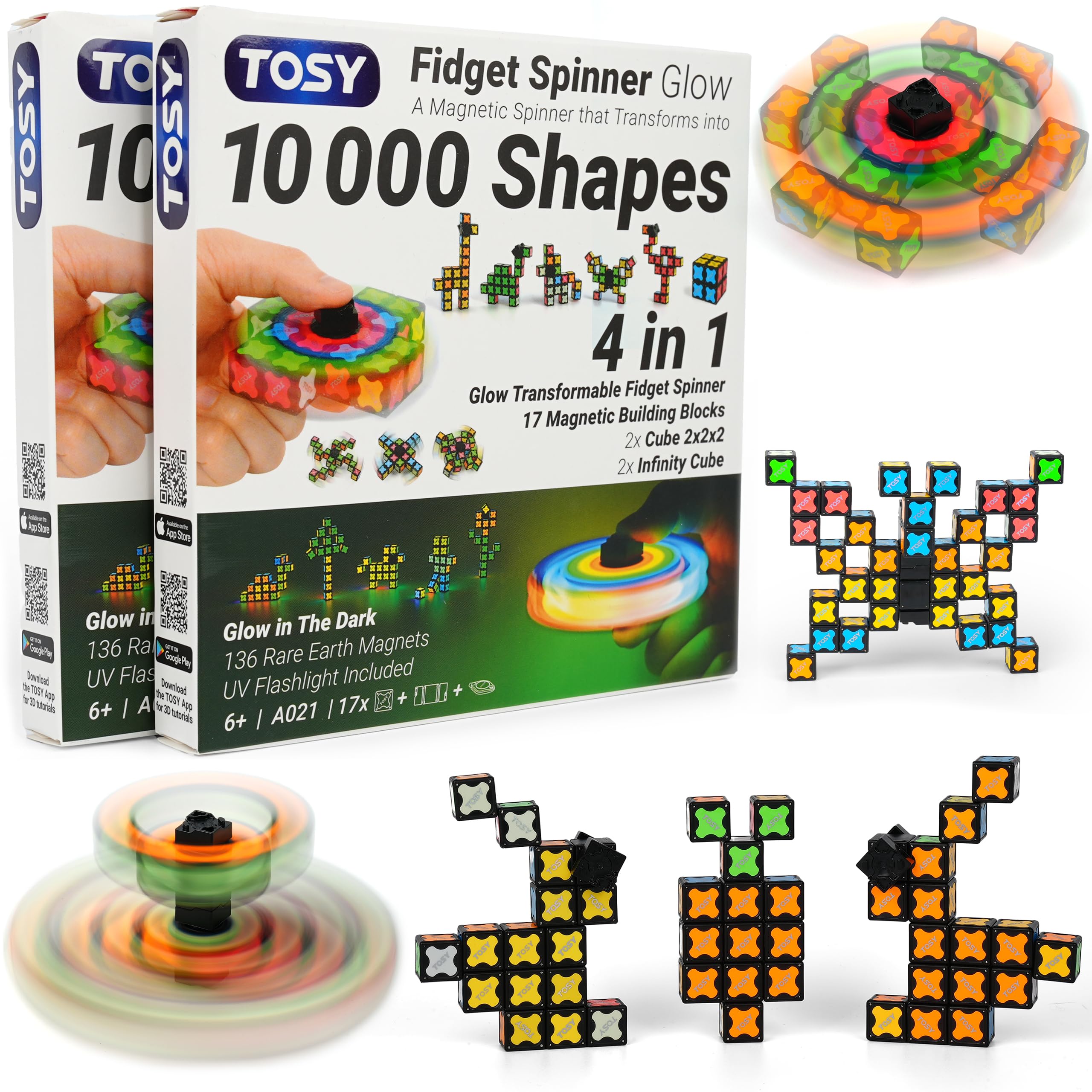 TOSY Magnet Fidget Spinner Mini - 8 Blocks, 3 in 1 Toy: Transformable Fidget Spinner, Infinity Cube, 2x2 Puzzle Cube, Easter Basket Stuffers for Kids/Adults, STEM Sensory Stress Relief Toy