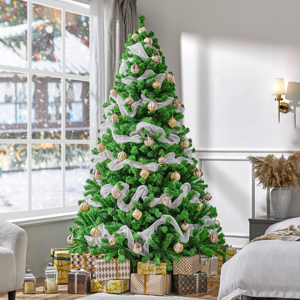 Yaheetech 6ft Snow Flocked Pre-lit Christmas Tree with 250 Warm White Lights, 820 Lush Branch Tips & Quick-Assembly Hinged Design, Full Artificial Xmas Tree for Winter Holiday Décor, Green & White