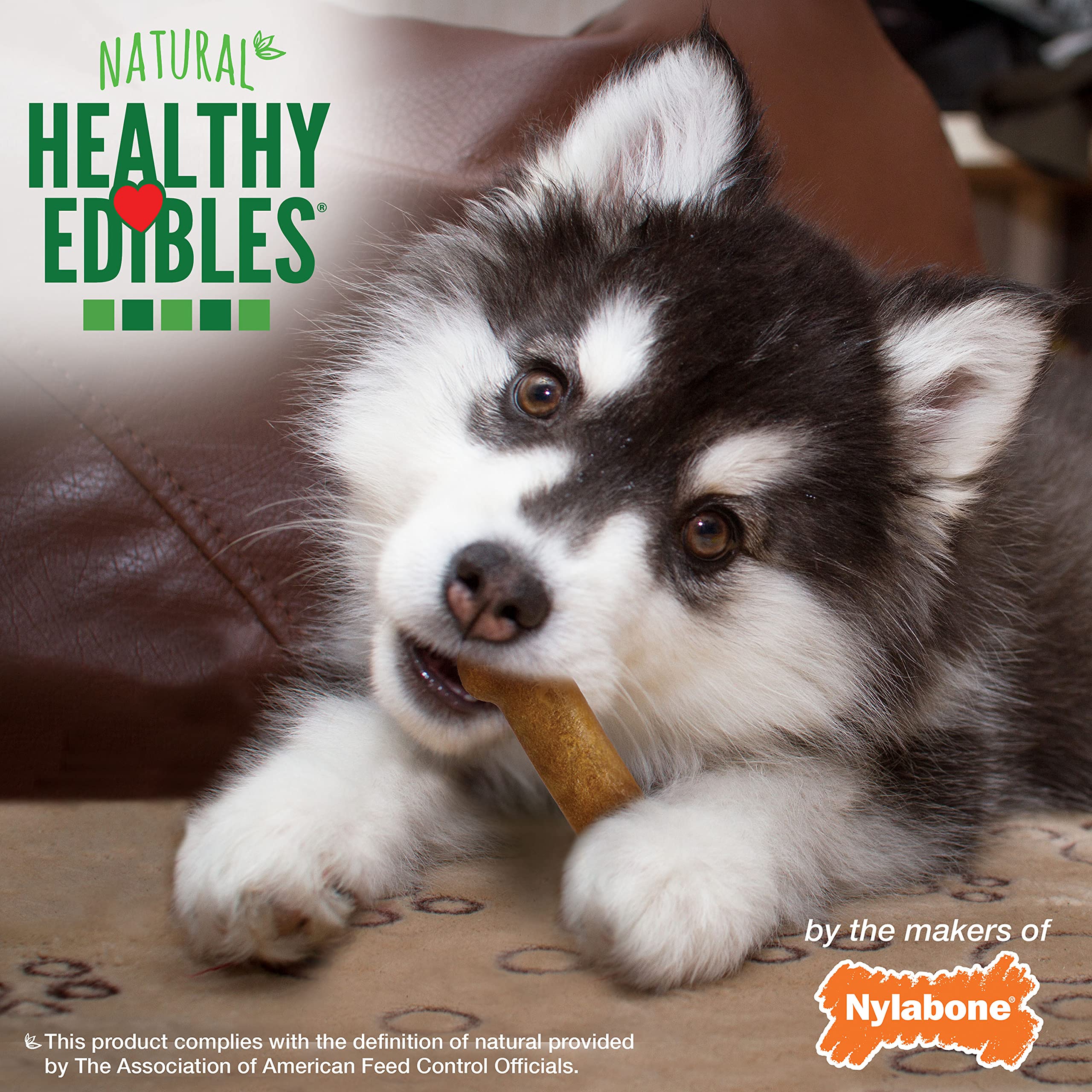 Nylabone Healthy Edibles Natural Puppy Chews Long Lasting Treats for Puppies, Roast Beef/Apple/Bacon Dog Treats, X-Small/Petite (3 Count)