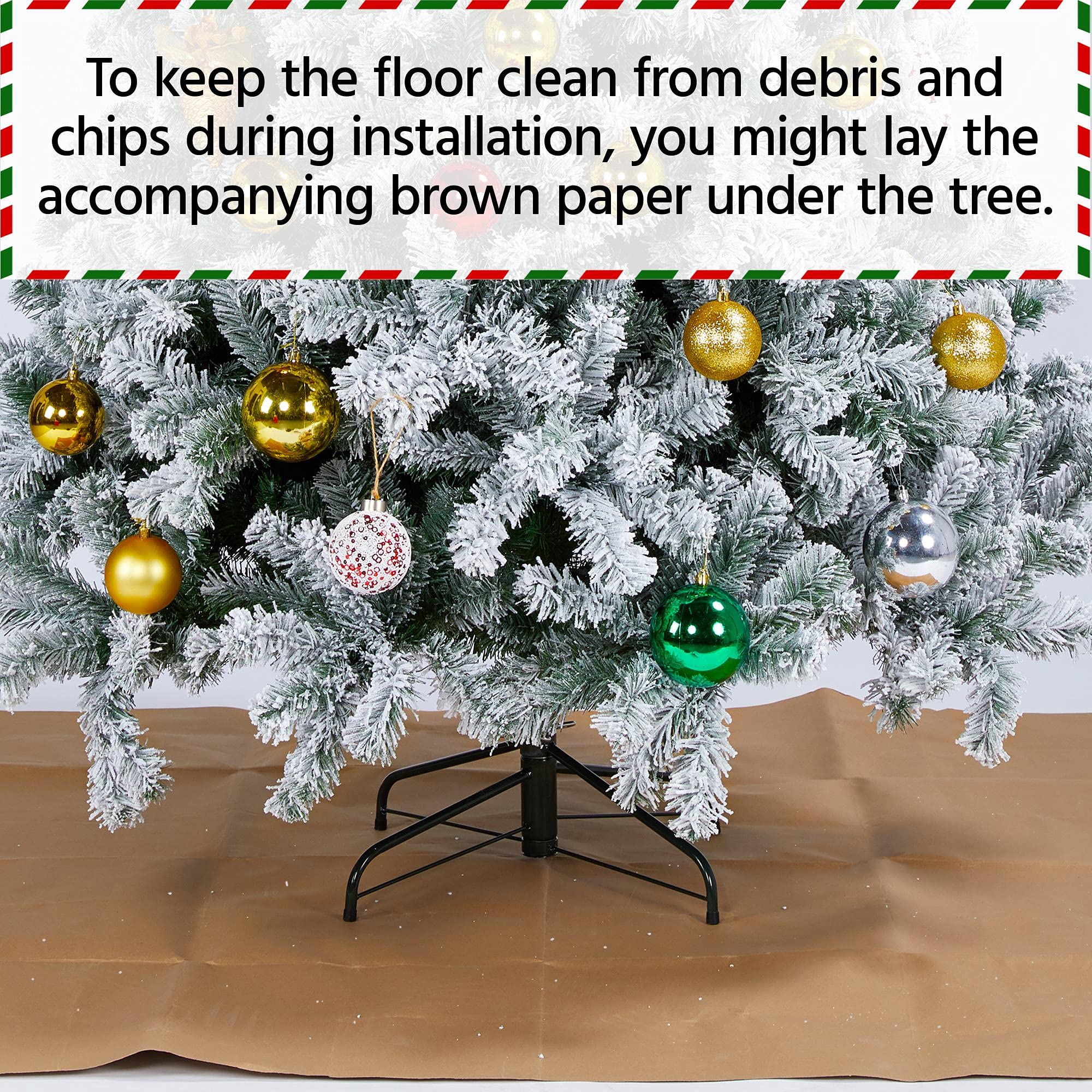 Yaheetech 6ft Snow Flocked Pre-lit Christmas Tree with 250 Warm White Lights, 820 Lush Branch Tips & Quick-Assembly Hinged Design, Full Artificial Xmas Tree for Winter Holiday Décor, Green & White