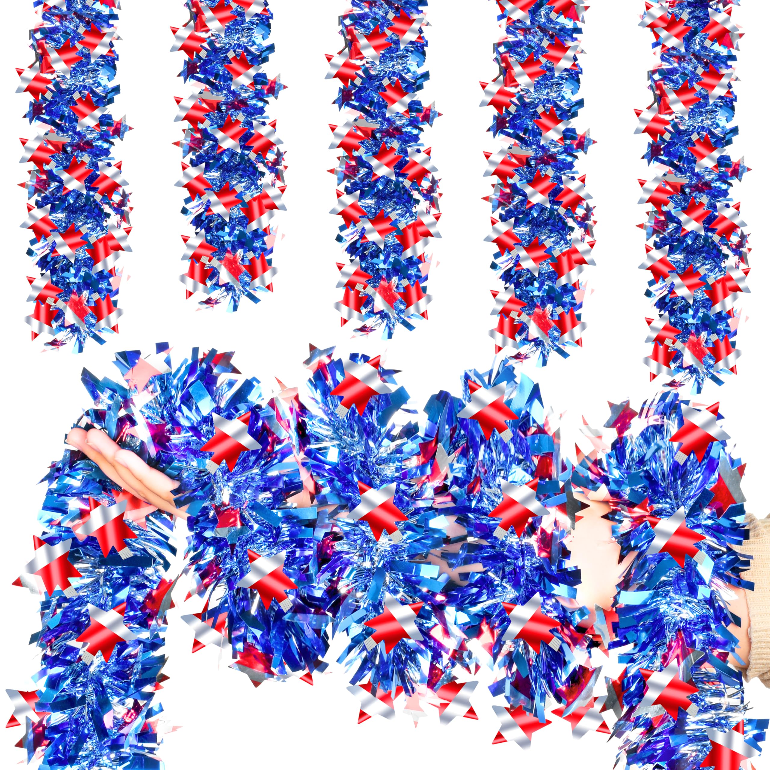 50FT St. Patrick's Day Tinsel Garland Shamrock Hat Green Gold Metallic Tinsel Twist Garland for Irish Saint Patricks Day Party Home Decor Indoor Outdoor Decoration