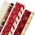 Hallmark Christmas Wrapping Paper Rolls - Traditional Holiday Gift Wrap Paper (Set of 3 Reversible Rolls: 120 sq. ft. Ttl) Red and Gold Snowflakes, Stripes, Plaid, Santa's Sleigh