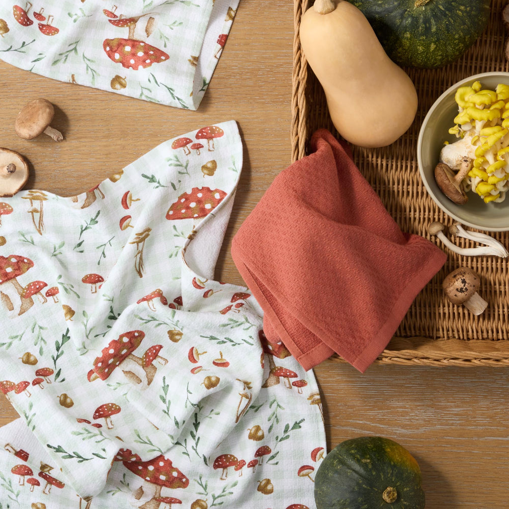 Martha Stewart Autumn Harvest Pumpkins Kitchen Towel 3-Pack Set, 100% Cotton with Absorbent Terrycloth, Decorative Kitchen Towels, Orange/Green/Ivory, 16"x28"