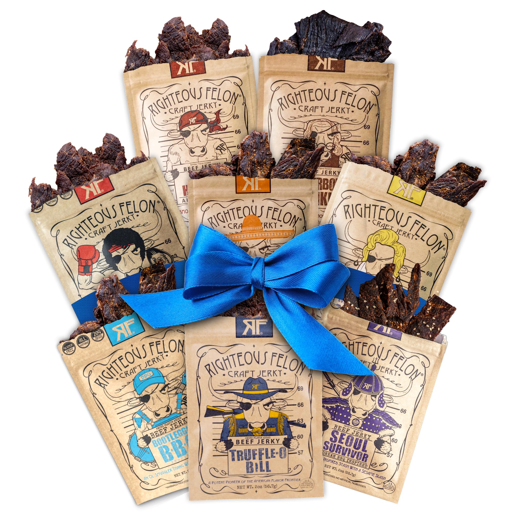 Righteous Felon Beef Jerky & Meat Sticks Variety Pack - Father's Day Jerky Sampler for Dad - Gluten Free Beef Jerky Snack Packs - High Protein, Keto, Low Sugar - Gifts for Men - 11 Pack Sampler