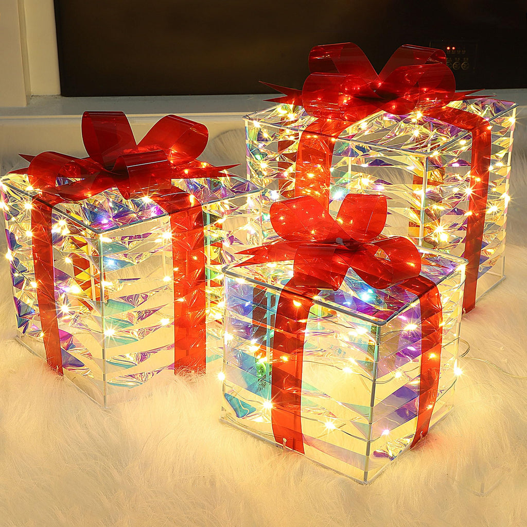 Lulu Home Christmas Lighted Boxes, Set of 3 60 LED Light Up Decor Outdoor, Light Up Christmas Boxes Present Decorations Outdoor Yard