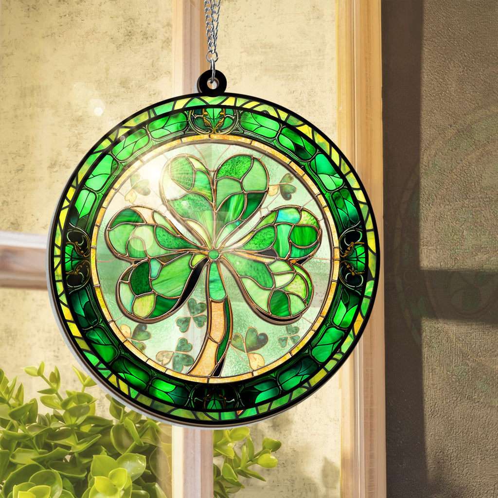 FLAGWIX St Patricks Day Decorations - Hanging Suncatcher 6 in, Shamrock St Patricks Day Decorations, Irish Suncatcher for Home Garden Decor - Irish Gifts for Women Men, Spiritual Gifts for Mom Grandma