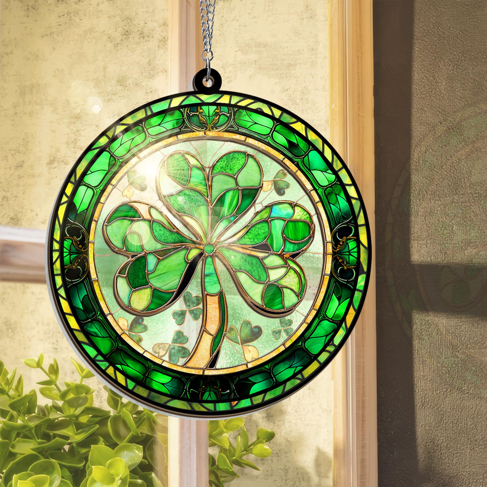 FLAGWIX St Patricks Day Decorations - Hanging Suncatcher 6 in, Shamrock St Patricks Day Decorations, Irish Suncatcher for Home Garden Decor - Irish Gifts for Women Men, Spiritual Gifts for Mom Grandma