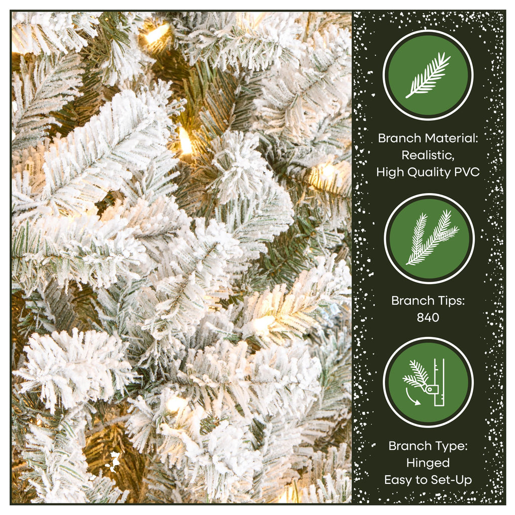 National Tree Company 7.5 ft Pre-Lit Flocked Acacia Artificial Christmas Tree, 550 Clear Lights, 1,300 Branch Tips, Includes Stand, Green