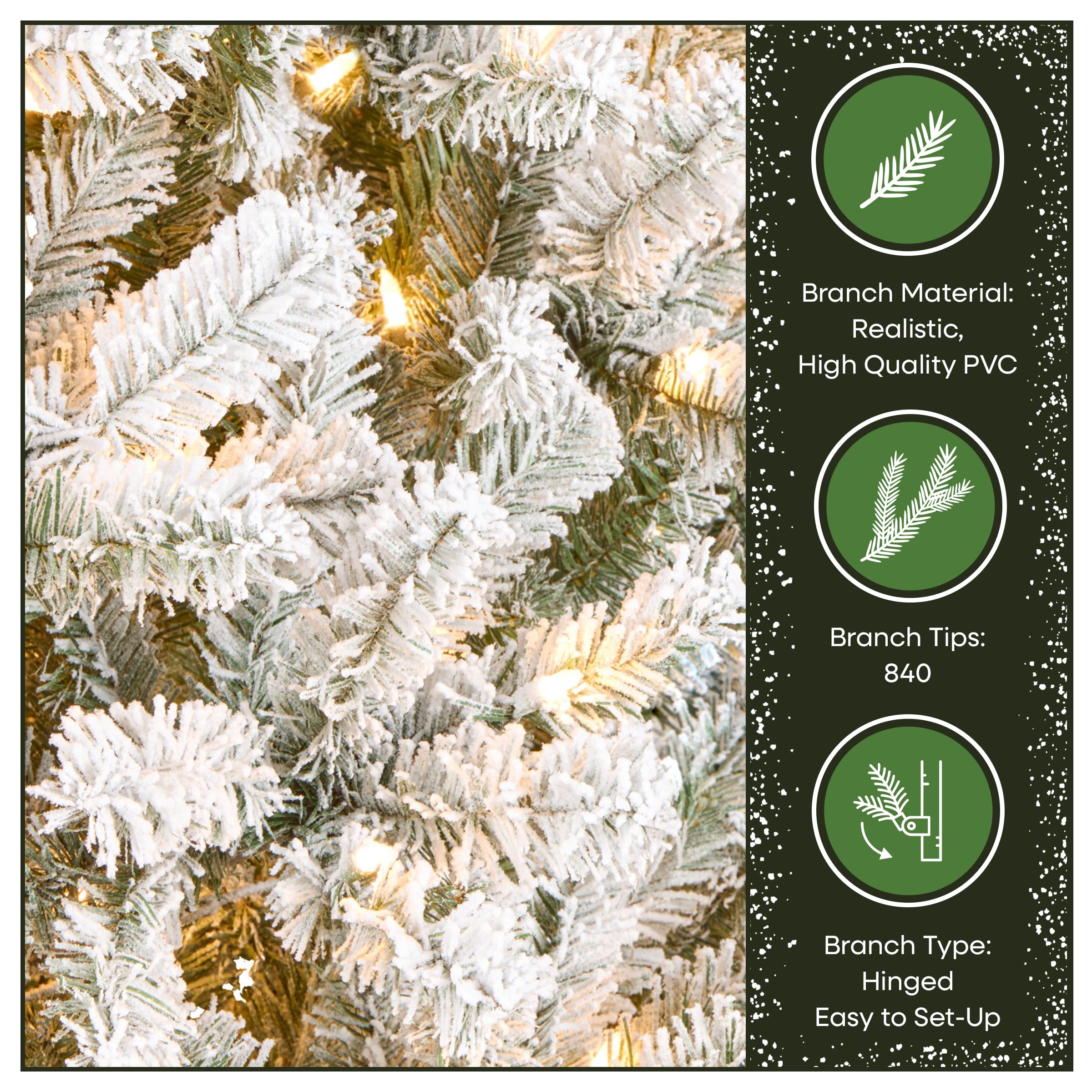 National Tree Company 7.5 ft Pre-Lit Flocked Acacia Artificial Christmas Tree, 550 Clear Lights, 1,300 Branch Tips, Includes Stand, Green