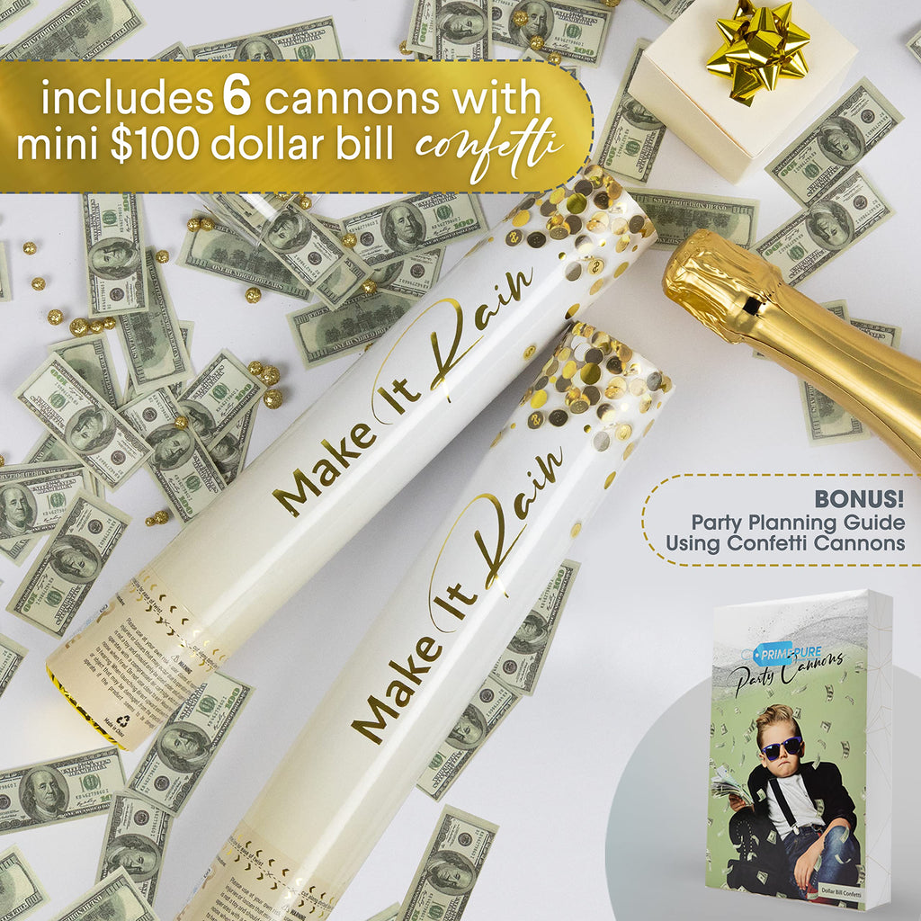 PrimePure Confetti Cannon Party Poppers - Gold Star Confetti Poppers - 2 Pack - Make It Rain Gold Glitter Stars Party Cannons Pop Gun for Birthday, Wedding, Graduation, Celebration, Events, Pranks