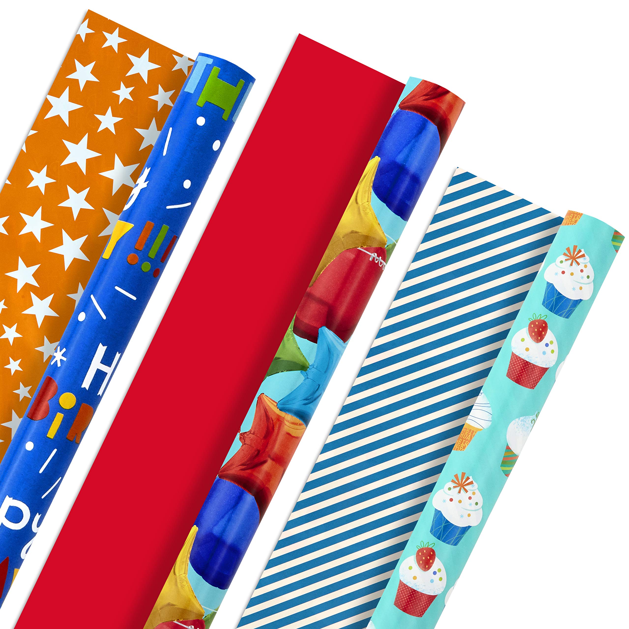 Hallmark Kids Birthday Wrapping Paper Mini Rolls, 3-Pack (Unicorns, Rainbows on Purple, Pink with White Polka Dots) for Birthday Parties, Easter, Baby Showers, Any Occasion - 60 Sq. Ft. Total