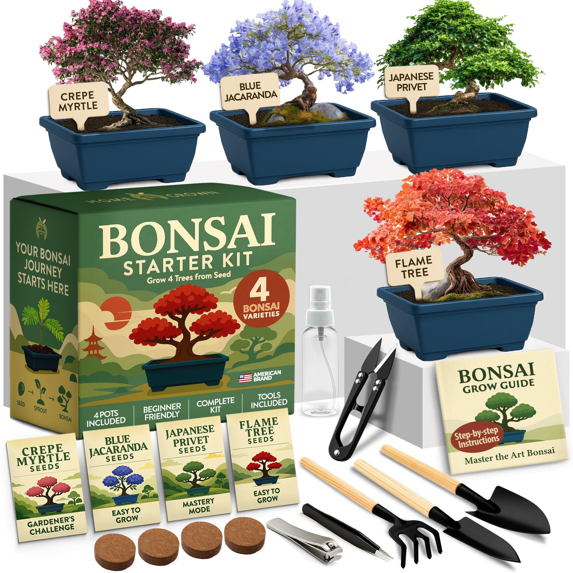 HOME GROWN Herb Garden Planter Indoor Kit – Unique Christmas Gift for Adults, Men, & Women - Grow 4 Heirloom Herb Seeds on Kitchen Window – Beginner DIY Craft & Hobby Gardening Gift for Plant Lovers
