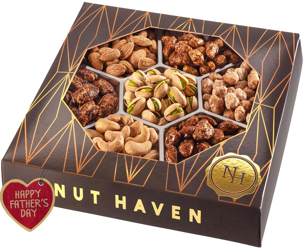Fathers Day Nuts Gift Basket - Assortment of Sweet & Roasted Salted Gourmet Nuts - Food Gift Box for Dad, Him, Husband, Wife, Daughter, Christmas, Father's Day, Mother's Day, Sympathy, Family, Men & Women