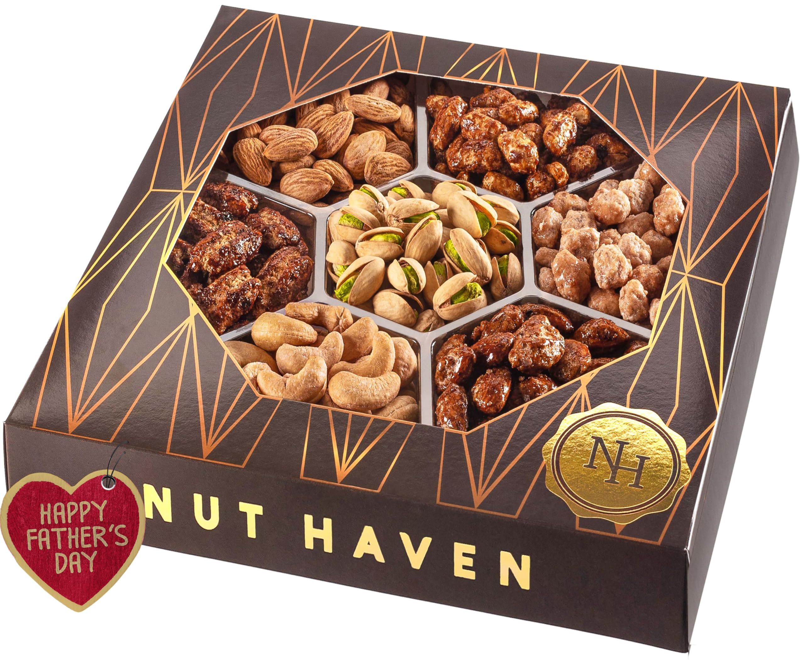 Fathers Day Nuts Gift Basket - Assortment of Sweet & Roasted Salted Gourmet Nuts - Food Gift Box for Dad, Him, Husband, Wife, Daughter, Christmas, Father's Day, Mother's Day, Sympathy, Family, Men & Women