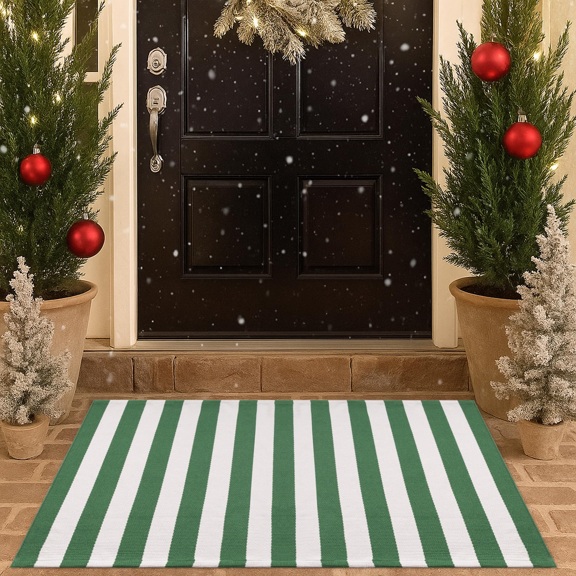 Orange and Black Plaid Rug, 28'' x 43'' Fall Outdoor Front Door Decor Mat, Cotton Washable Hand-Woven Rug for Layered Doormat, Autumn Halloween Thanksgiving Carpet for Porch, Entryway