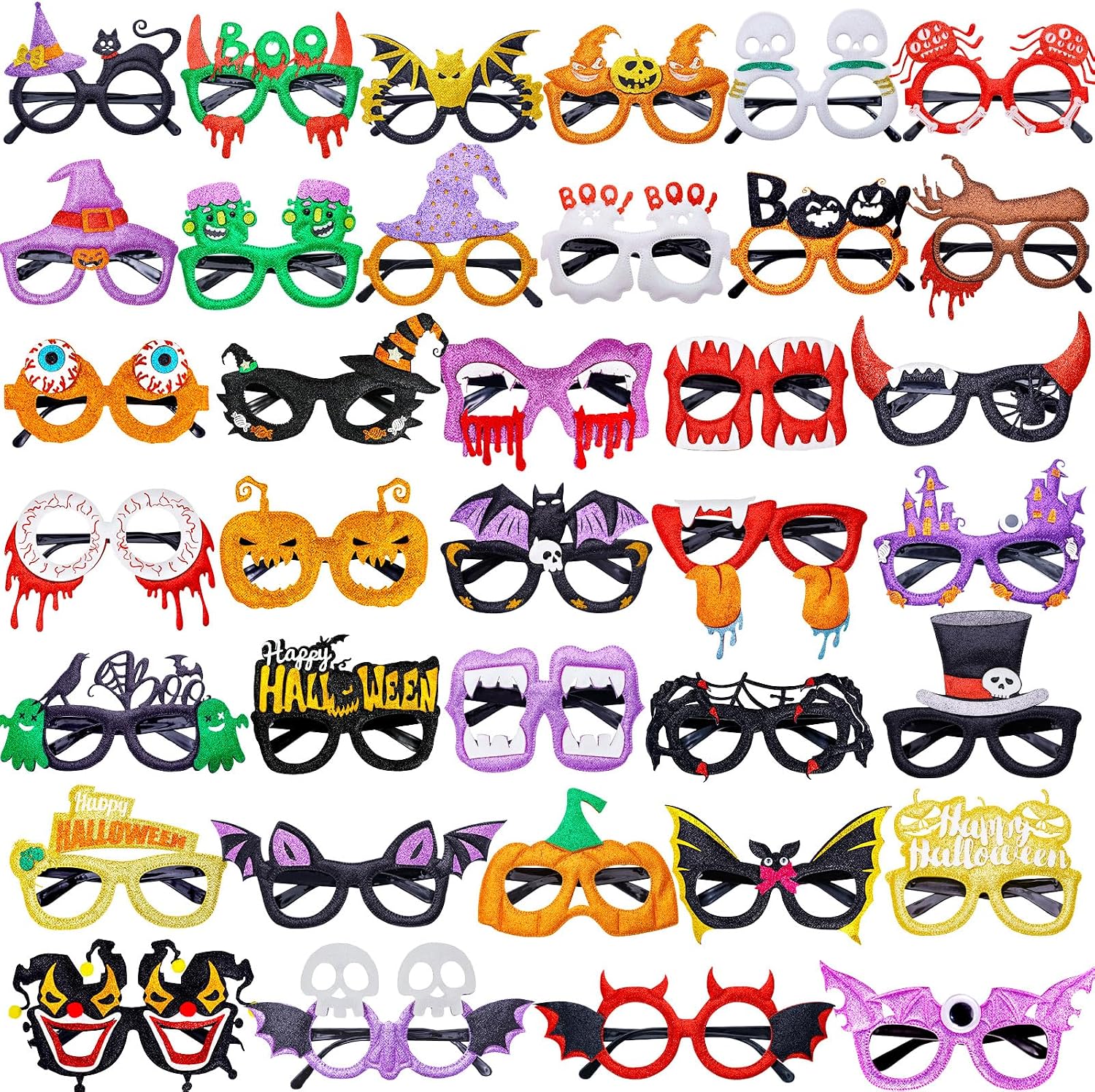 Max Fun 36Pcs Halloween Glasses Glitter Halloween Party Glasses Halloween Party Favors Eyeglasses for Kids and Adults Halloween Party Decorations