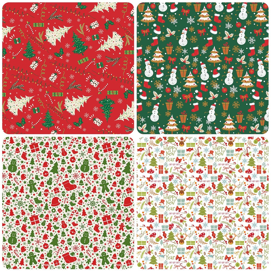 Christmas Wrapping Paper Folded for Kids Boys Girls Man Women Gift's. Papercraft Snowmen, Candy Canes, Tree, Socks, Snowflakes, Happy New Year Bulk of 12 Sheets 20"x 29" Folded