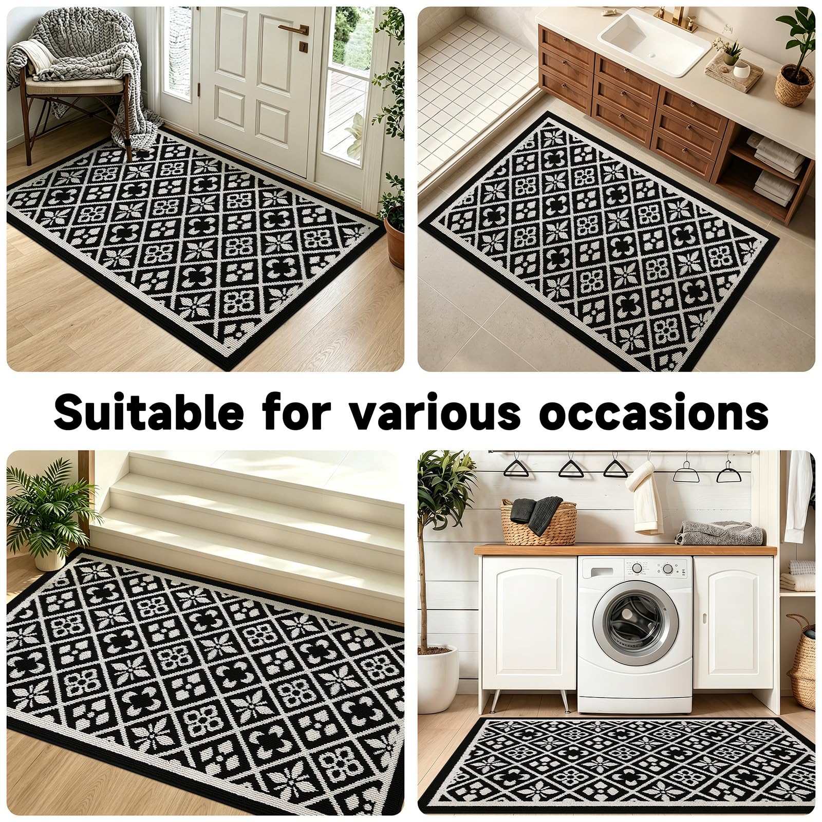 Ileading Christmas Entrance Door Mat, Absorbent Dog Mats for Muddy Paws, Low-Profile Small Red Xmas Decor Kitchen Runner Rug with Non-Slip Backing, Machine Washable Entryway Welcome Mat(Red 24"X36")