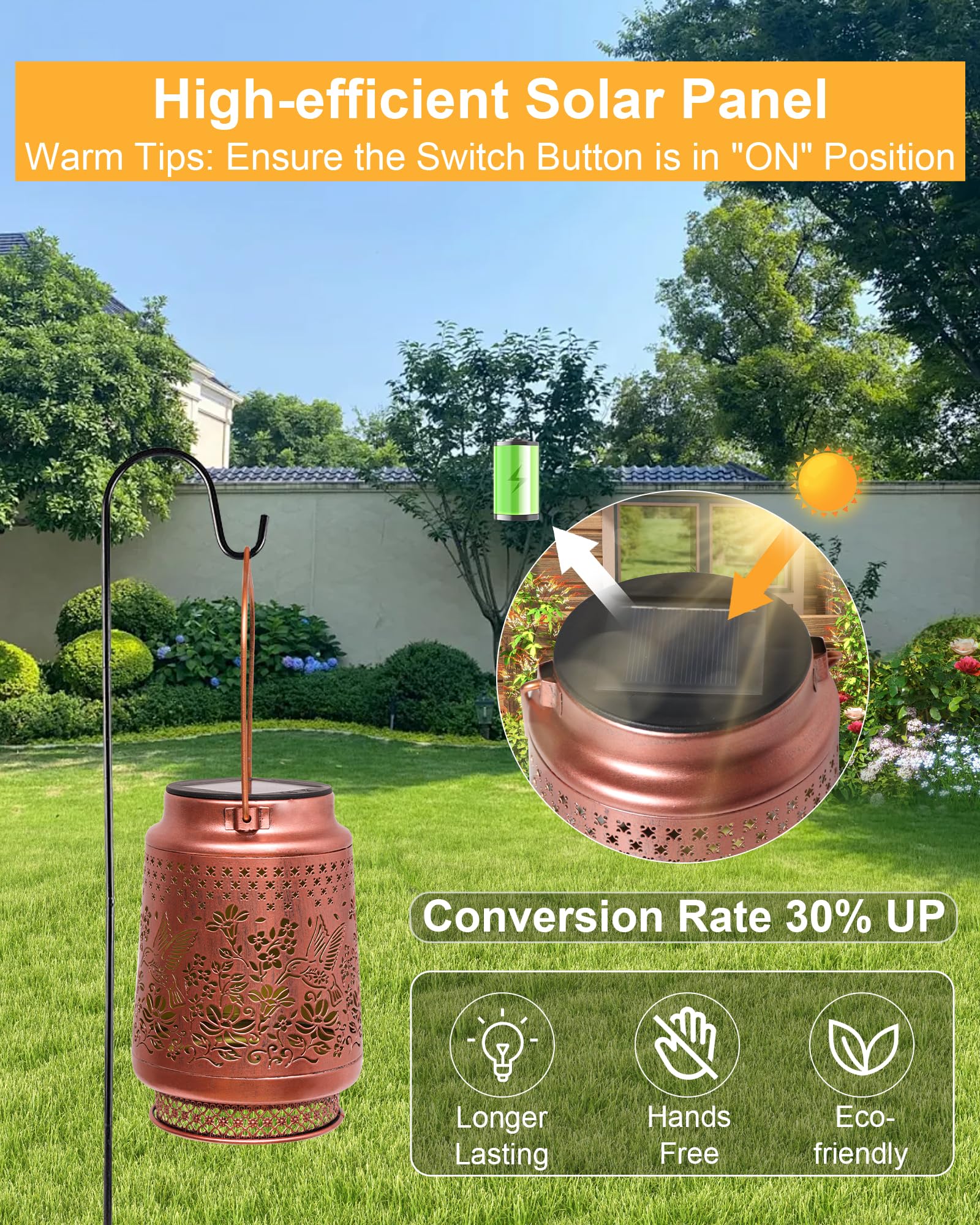 Solar Lanterns Outdoor Waterproof Hummingbird Elegant Garden Decor Birthday Gifts for Women Mom Grandma Sister Metal Hanging Solar Lights Outside Gardening Decorations for Backyard, Patio, Lawn, Porch