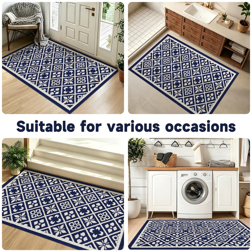 Ileading Christmas Entrance Door Mat, Absorbent Dog Mats for Muddy Paws, Low-Profile Small Red Xmas Decor Kitchen Runner Rug with Non-Slip Backing, Machine Washable Entryway Welcome Mat(Red 24"X36")