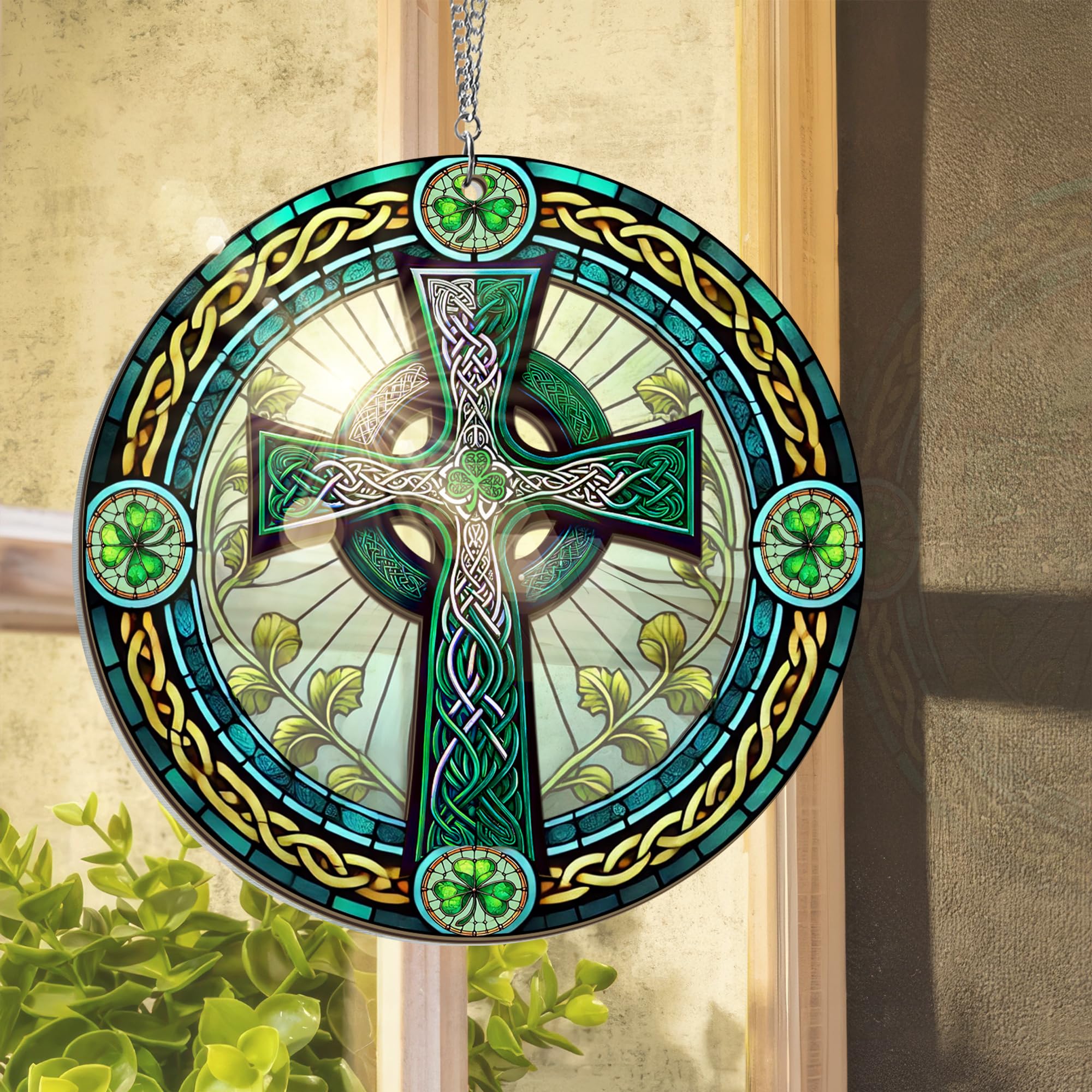 FLAGWIX St Patricks Day Decorations - Hanging Suncatcher 6 in, Shamrock St Patricks Day Decorations, Irish Suncatcher for Home Garden Decor - Irish Gifts for Women Men, Spiritual Gifts for Mom Grandma