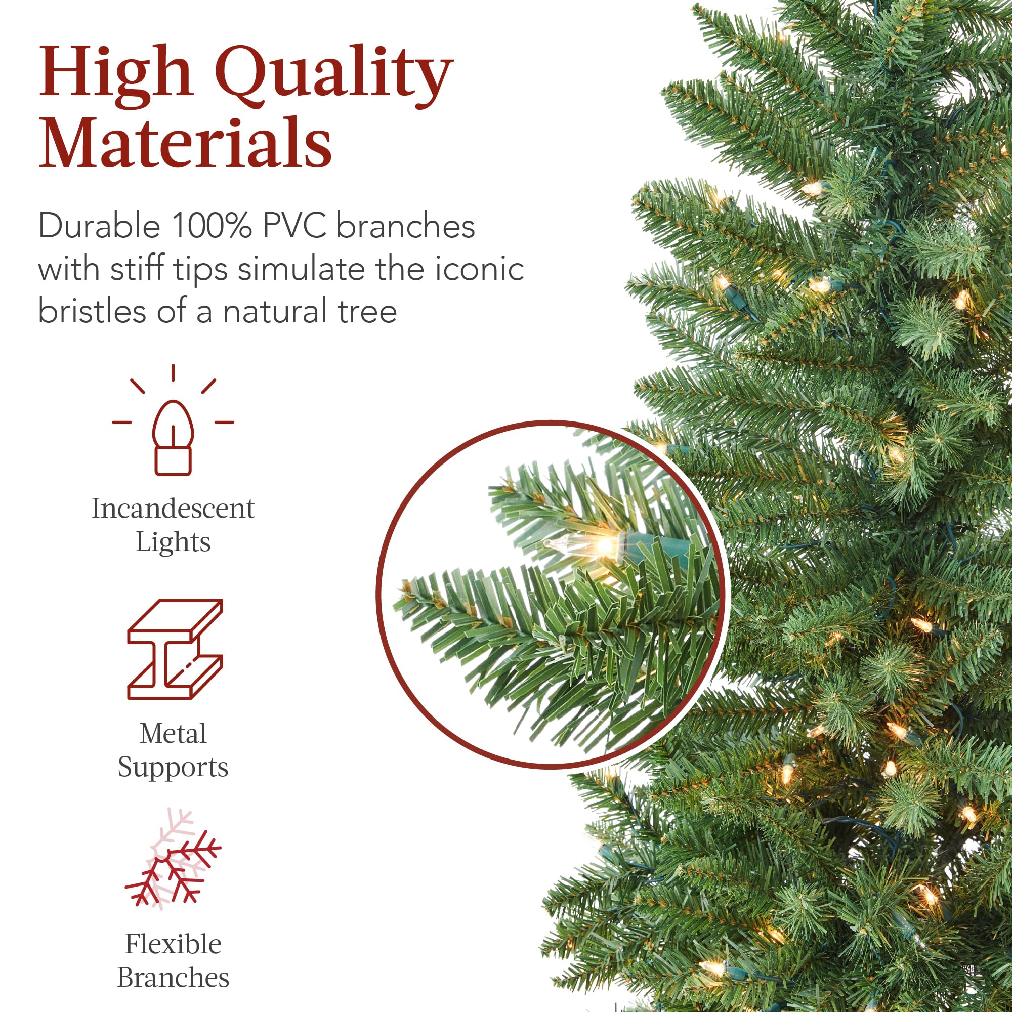 Best Choice Products Prelit Pencil Christmas Tree, 6ft Premium Artificial Tree, Realistic Lighted Spruce Holiday Decor w/Warm White Lights, Base
