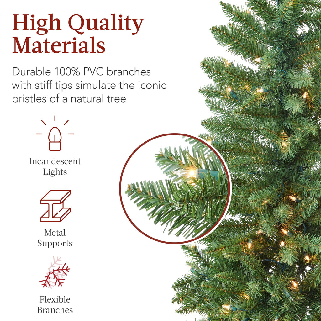Best Choice Products Prelit Pencil Christmas Tree, 6ft Premium Artificial Tree, Realistic Lighted Spruce Holiday Decor w/Warm White Lights, Base