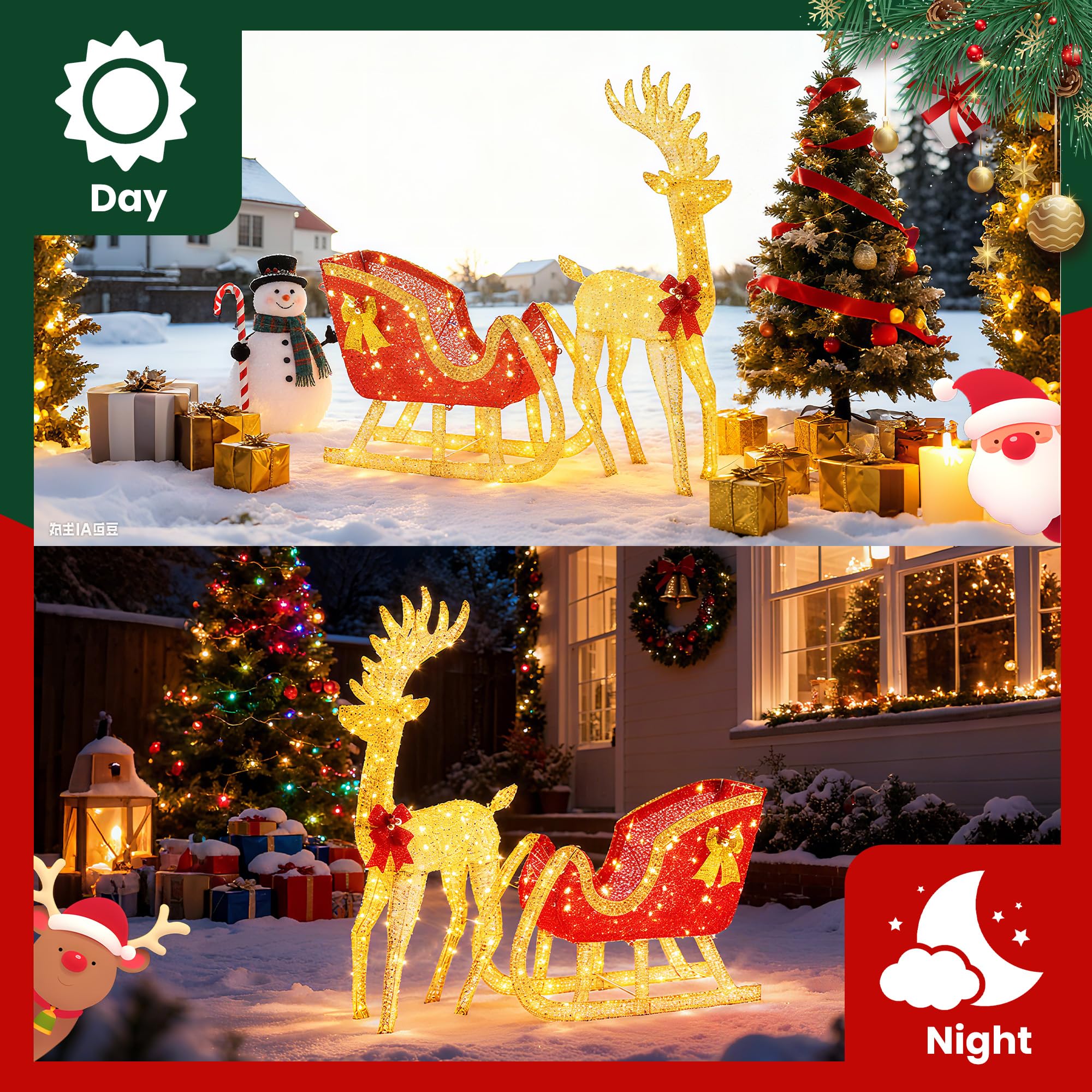 DUMOS 2-Piece Lighted Penguin Family Lovely Outdoor Christmas Decoration, Pop up Holiday Decor with 150 LED Lights for Yard, Garden, Storefront, White&Blue