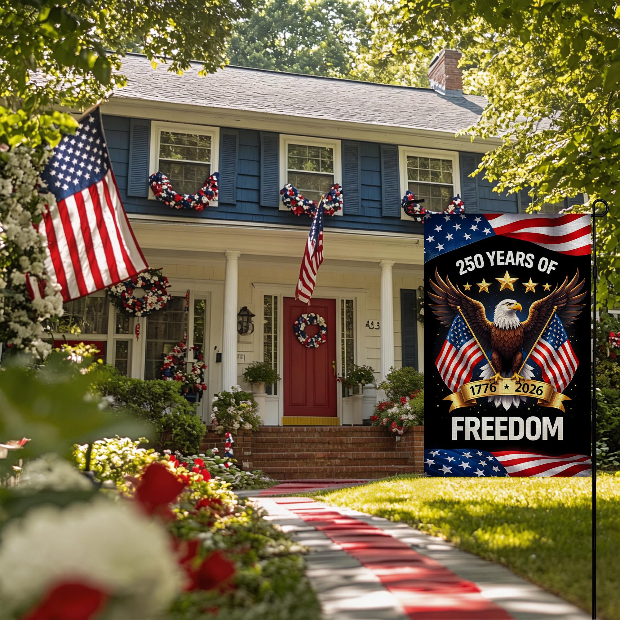 4th of July Decorations - Patriotic Stars Welcome Garden Flag | Double Sided Fourth of July Accessories Patriotic Banner | 250 Anniversary USA Merchandise for Garden Yard Porch Patio Lawn Outdoor Outside Decor