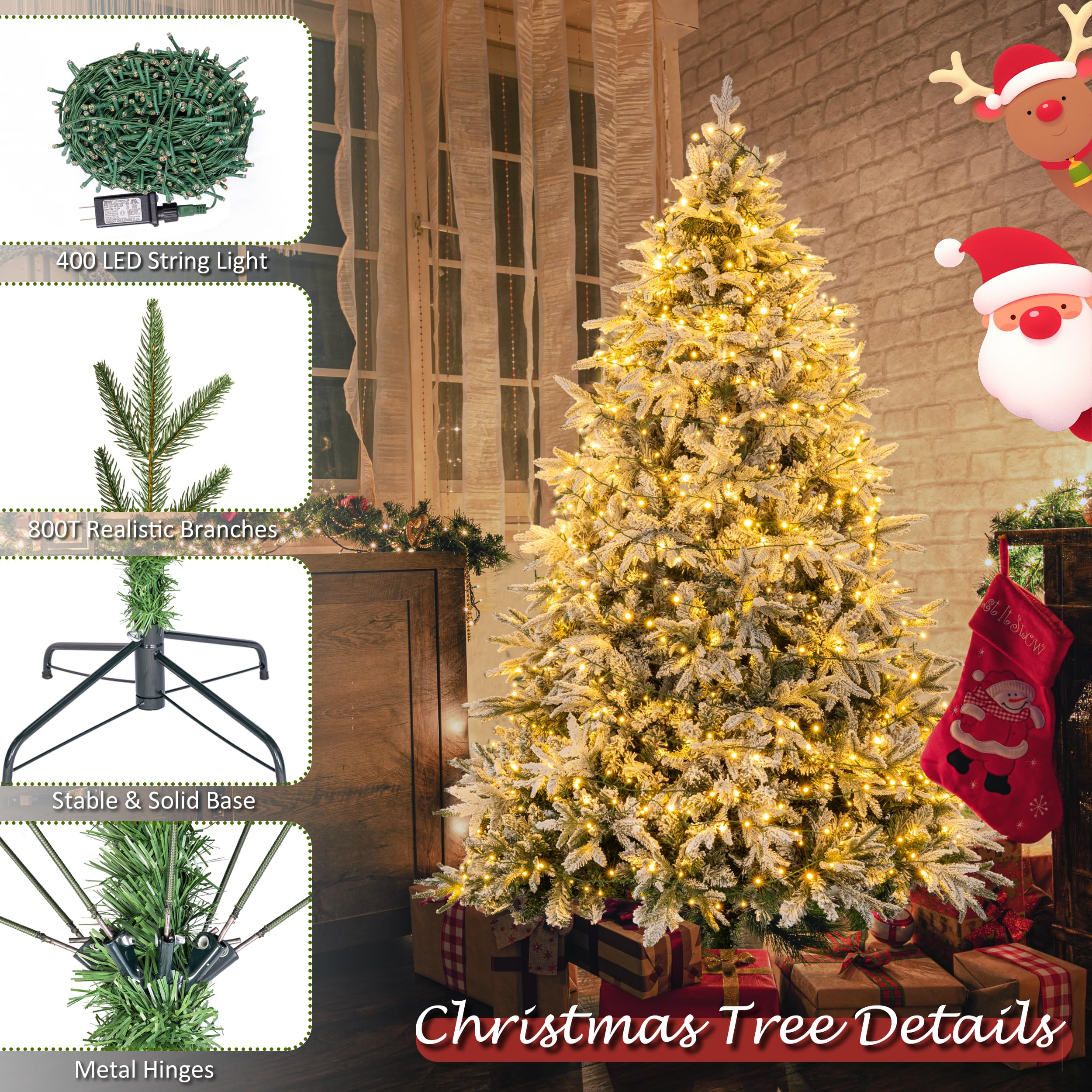 Sunnyglade 4ft Artificial Christmas Tree with 240 LED Lights (Not pre-lit), Xmas Tree Full Tree with 300 Branch Tips & 11 Modes Light, RGB & Warm White Light, Foldable Stand for Home, Party Decor