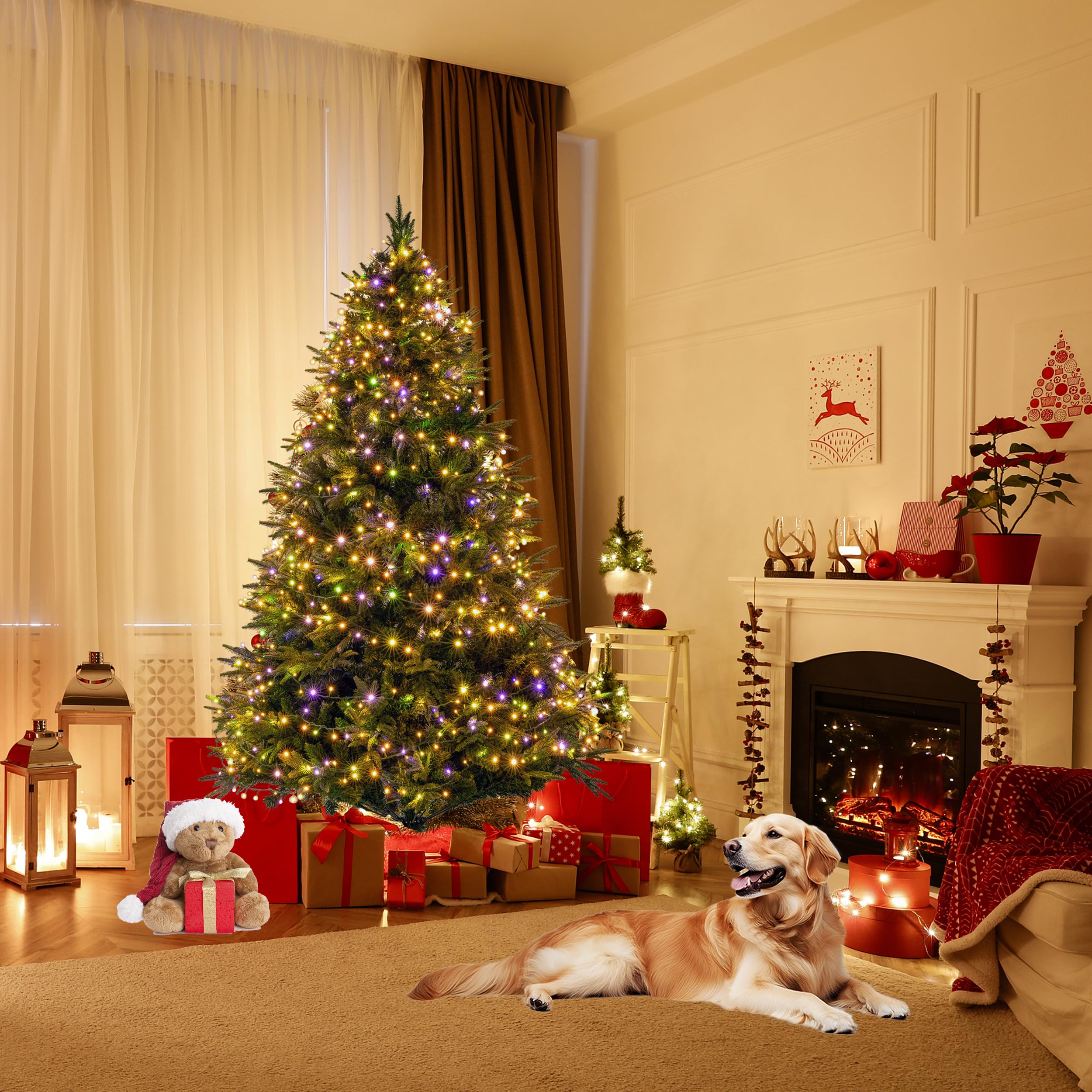 Sunnyglade 4ft Artificial Christmas Tree with 240 LED Lights (Not pre-lit), Xmas Tree Full Tree with 300 Branch Tips & 11 Modes Light, RGB & Warm White Light, Foldable Stand for Home, Party Decor