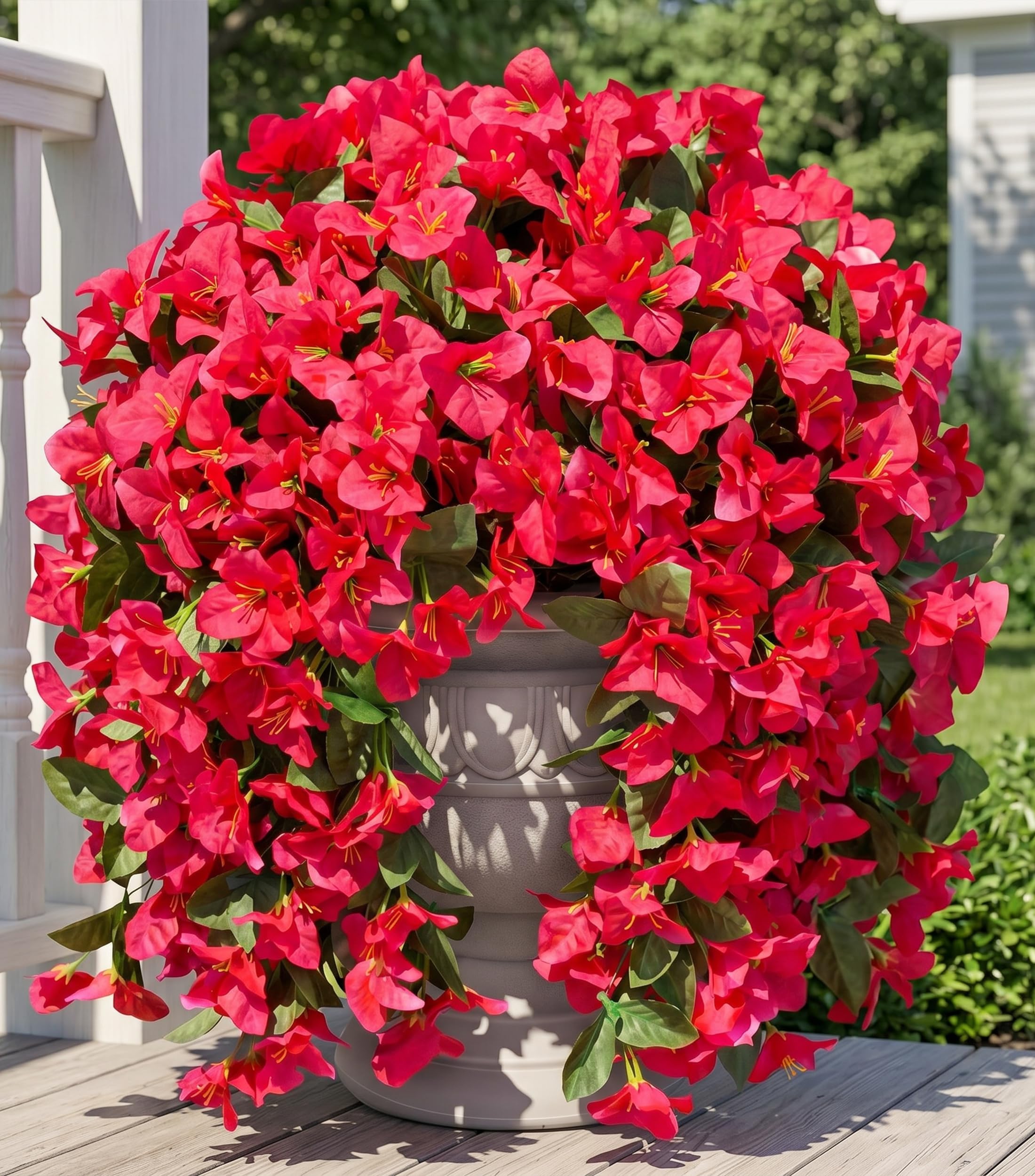 Artificial Bougainvillea Faux Flowers Plants for Outdoors Outside Fall Autumn Decor, 2 PCS Silk Trailing Vines UV Resistant Realistic Orange Fake Flowers for Planter Front Door Porch Patio Balcony