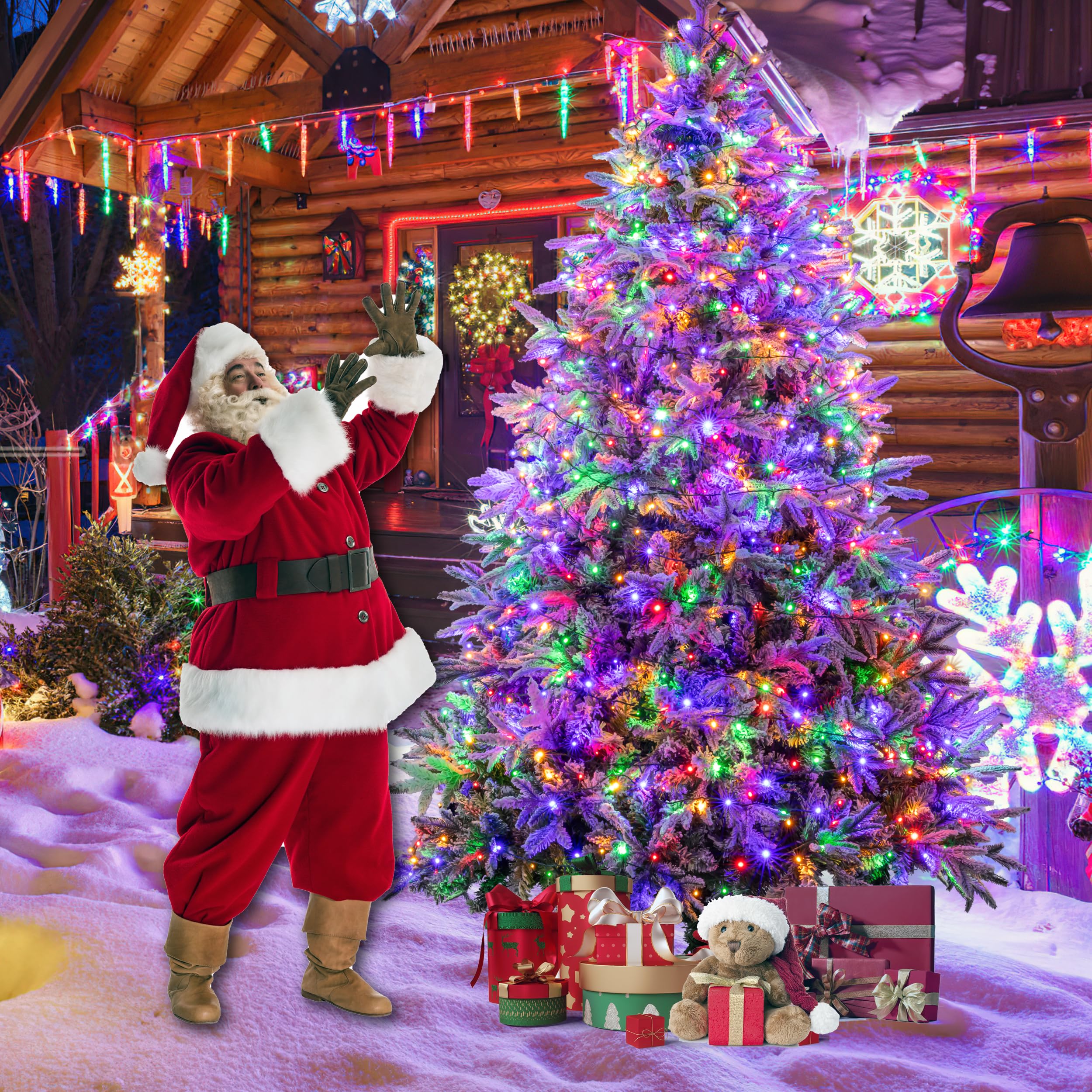 Sunnyglade 4ft Artificial Christmas Tree with 240 LED Lights (Not pre-lit), Xmas Tree Full Tree with 300 Branch Tips & 11 Modes Light, RGB & Warm White Light, Foldable Stand for Home, Party Decor