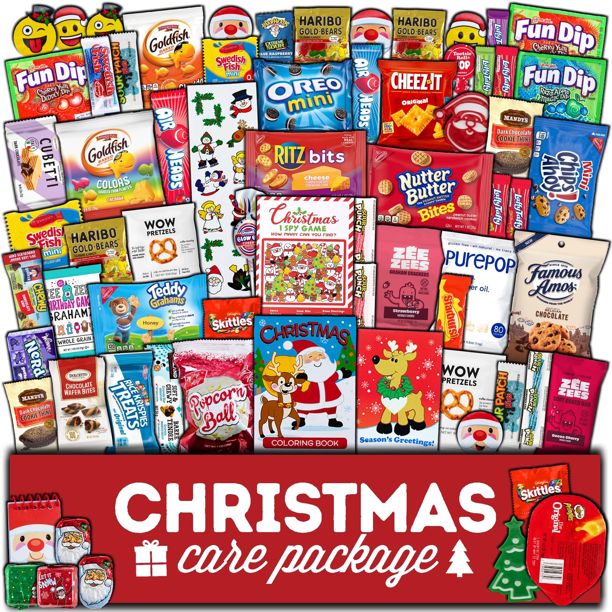 Christmas Care Package (50 Count) Candy Snacks Cookies Bars Chips Holiday Stocking Stuffer Variety Gift Box Pack Assortment Basket Bundle Mix Santa Treats College Students Office Kids Boys Girls