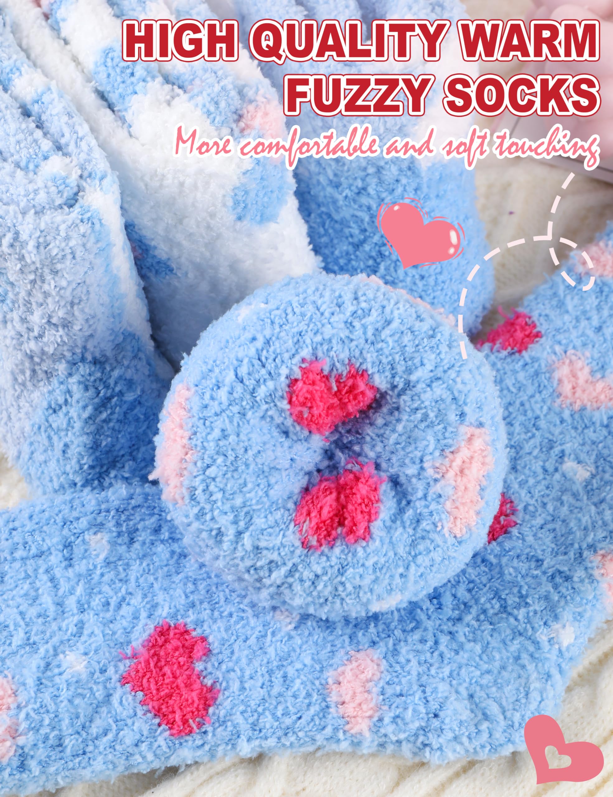 Womens Fuzzy Socks Warm Fluffy Cozy Winter Slipper Thick Fleece Heart Socks 5 Pairs
