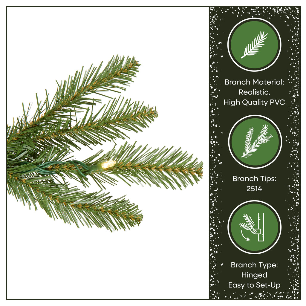 National Tree Company 7.5 ft Pre-Lit Dunhill Fir Artificial Christmas Tree, 700 LED Lights, 2,514 Tips, Foot Pedal, 10 Light Functions, Includes Stand, Green