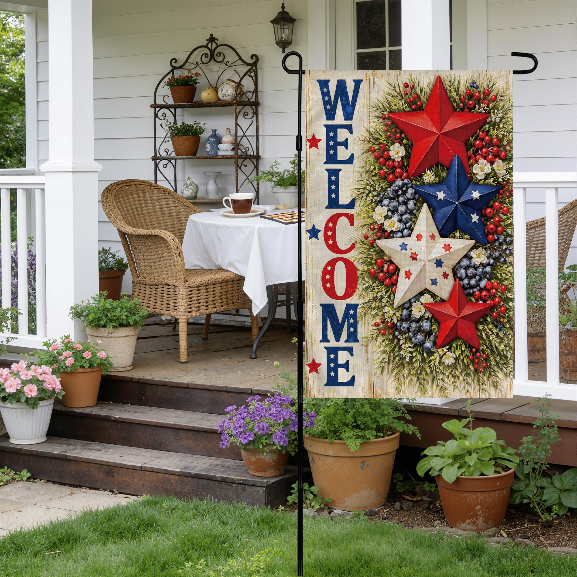 4th of July Decorations - Patriotic Stars Welcome Garden Flag | Double Sided Fourth of July Accessories Patriotic Banner | 250 Anniversary USA Merchandise for Garden Yard Porch Patio Lawn Outdoor Outside Decor