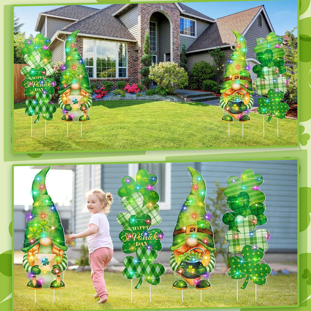 Bencailor 4 Set 4th of July Yard Signs LED 250th Anniversary Patriotic Outdoor Lawn Decor Waterproof USA Red White and Blue Yard Stakes for Independence Day(Green,St. Patrick's Day)