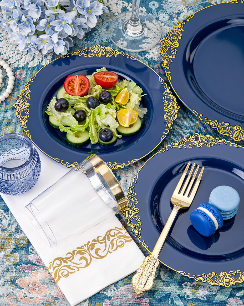 Nervure 175PCS Clear Blue Plastic Plates - Plastic Dinnerware Set Include 25Dinner Plates, 25Dessert Plates, 25Cups, 25Forks, 25Knives, 25Spoons, 25Napkins Perfect for Wedding & Party